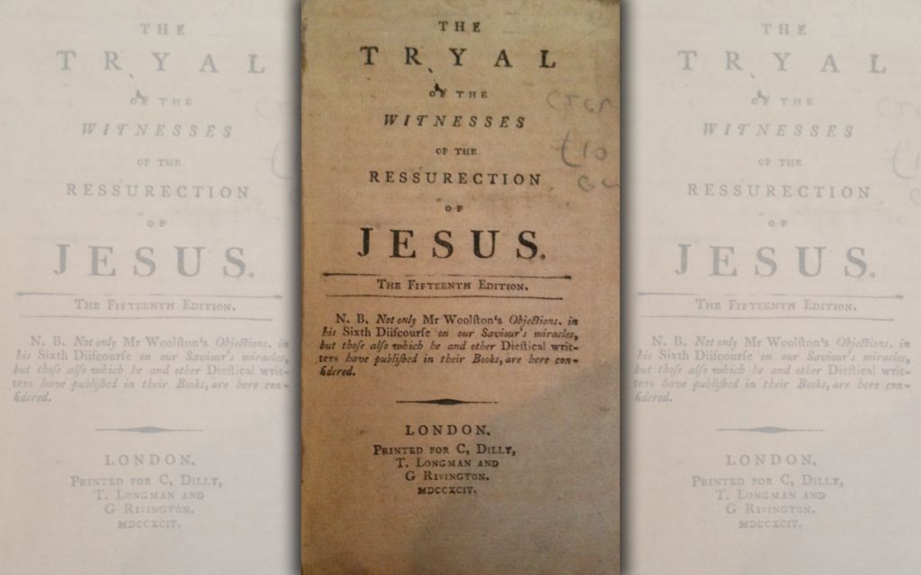Photo of the title page of The Tryal of the Witnesses of the Ressurection of Jesus by Thomas Sherlock