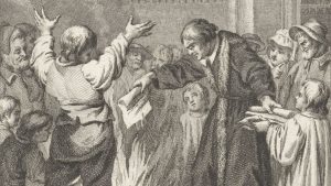 Engraving of Luther burning the Papal bull