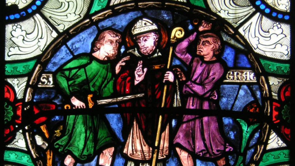 Stained glass of the murder of Thomas Becket